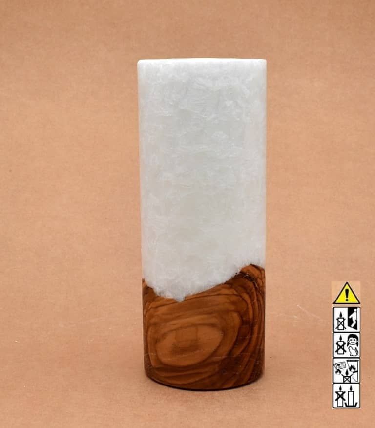 Kerze mit Holz Unikat Rund 80 x 200 mm mit Teelicht Nr.: 28