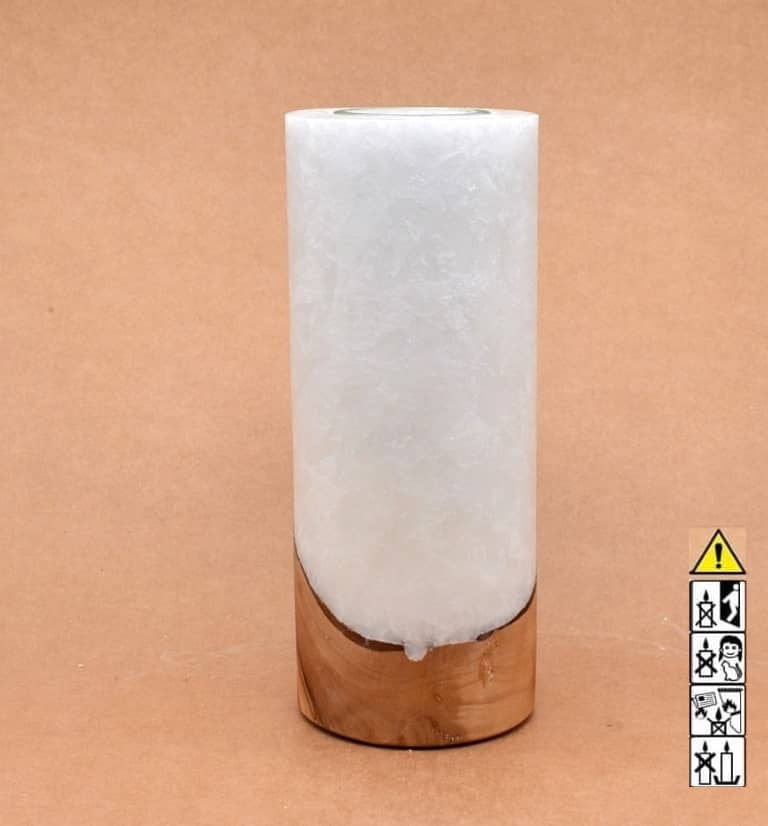 Kerze mit Holz Unikat Rund 80 x 200 mm mit Teelicht Nr.: 28