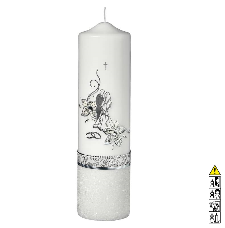 Hochzeitskerze Brautpaar in silber mit Perlen Rundkerze 300 x 80 mm Hochwertige individuelle Hochzeitskerze für die Trauung Brautpaar in silber mit Perlen Rundkerze 300 x 80 mm