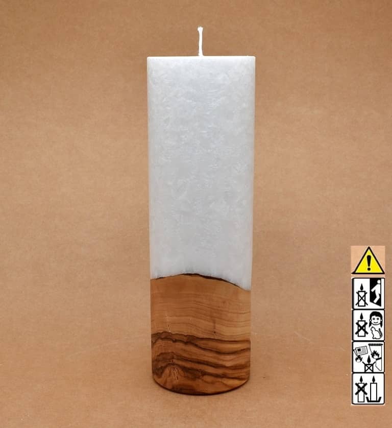 Kerze 80x250mm mit Holzelement, Individuelle, persönliche Hochzeitskerze  Holzkerze, Rund Stearinoptik, Hochzeitskerze mit Teelicht im Kerzen online Shop für Hochzeiten bestellen, günstig kaufen.