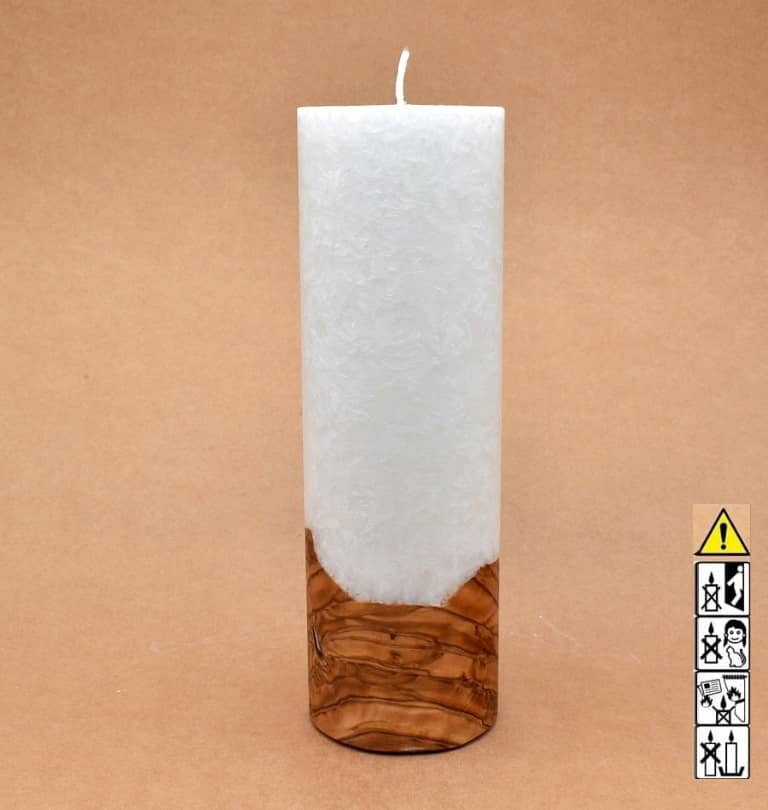 Kerze 80x250mm mit Holzelement, Individuelle, persönliche Hochzeitskerze  Holzkerze, Rund Stearinoptik, Hochzeitskerze mit Teelicht im Kerzen online Shop für Hochzeiten bestellen, günstig kaufen.