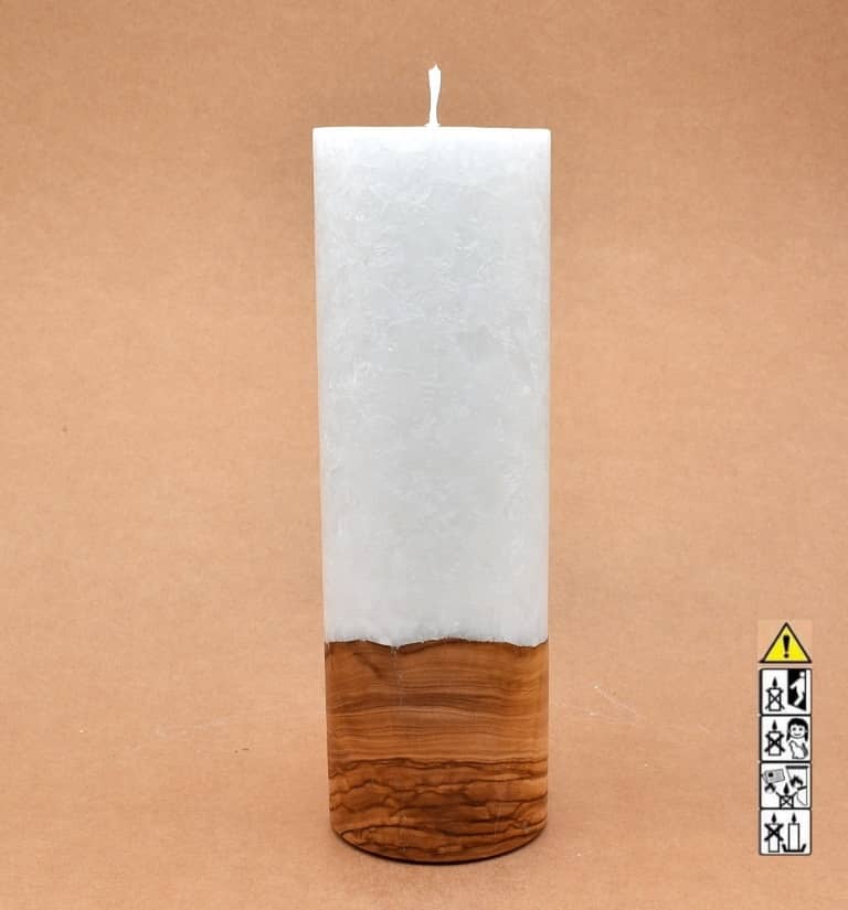 Kerze 80x250mm mit Holzelement, Individuelle, persönliche Hochzeitskerze  Holzkerze, Rund Stearinoptik, Hochzeitskerze mit Teelicht im Kerzen online Shop für Hochzeiten bestellen, günstig kaufen.