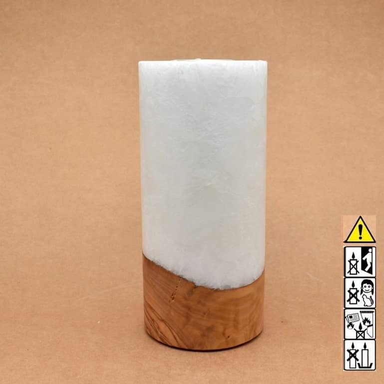 Kerze mit Holz Unikat Rund 90 x 200 mm mit Teelicht Nr.: 1