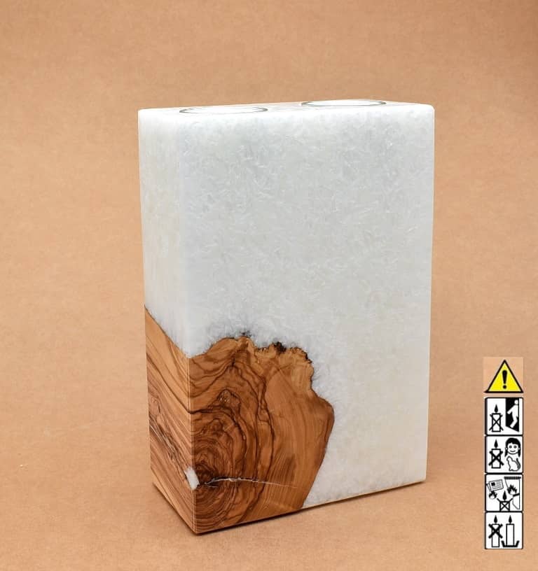 Kerze mit Holz Unikat Quader 140 x 70 x 210 mm 2 x Teelicht Nr 4