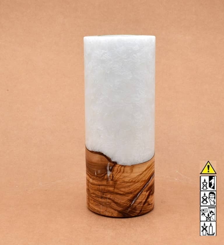 Kerze mit Holz Unikat Rund 80 x 200 mm mit Teelicht Nr.: 25