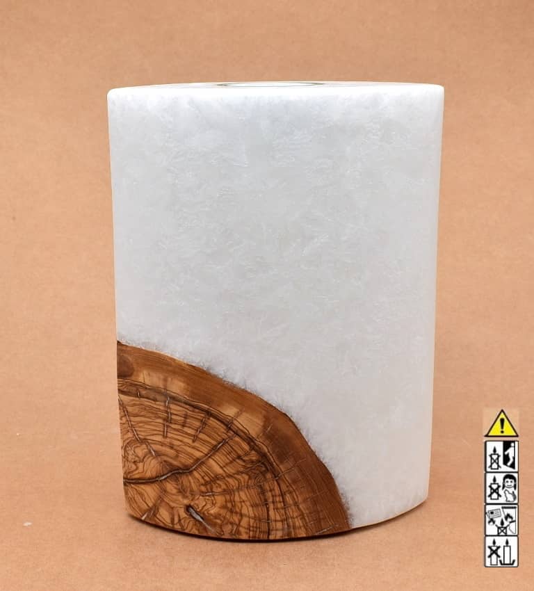 Kerze mit Holz Individuelle, perönliche Hochzeitskerze  Oval Kanten spitz  mit Teelicht im Kerzen online Shop für Hochzeiten bestellen, günstig kaufen.