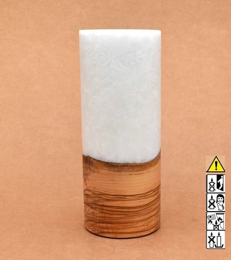 Kerze mit Holz Unikat Rund 80 x 200 mm mit Teelicht Nr.: 25