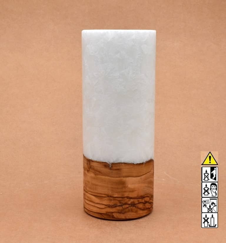 Kerze mit Holz Unikat Rund 80 x 200 mm mit Teelicht Nr.: 25