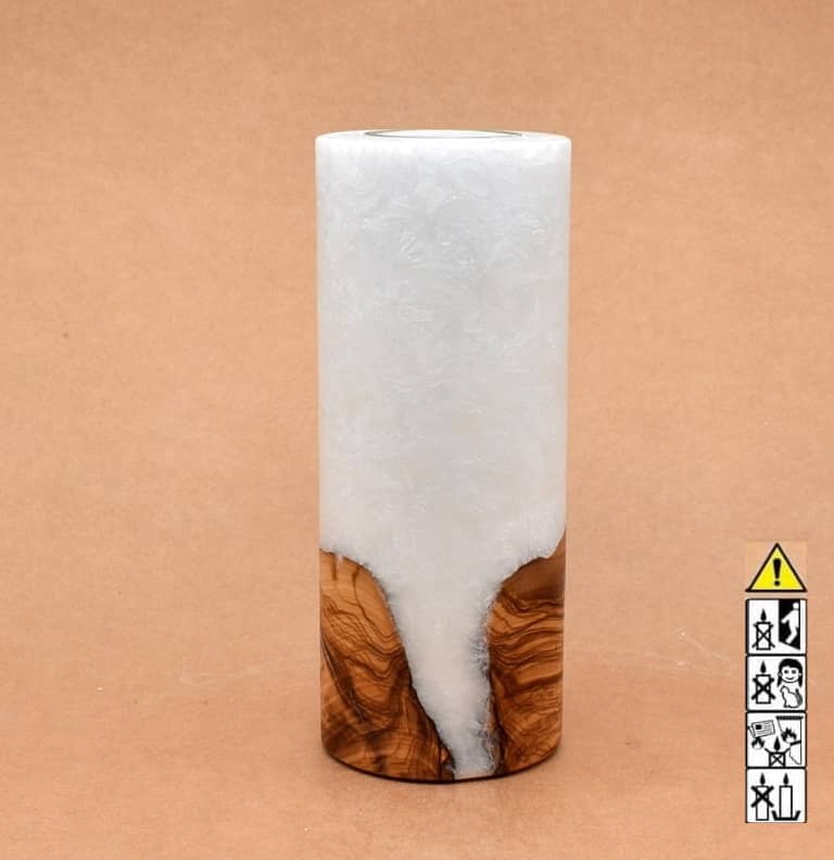 Kerze mit Holz Unikat Rund 80 x 200 mm mit Teelicht Nr.: 25