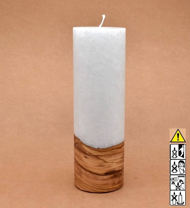 Kerze mit Holz Unikat Rund 80 x 250 mm mit Docht Nr.: 5