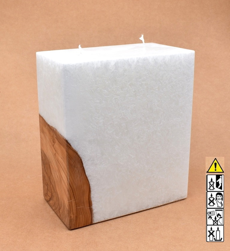 Kerze mit Holz Unikat Quader 95 x 175 x 200 mm 1 x Holz 2 x Docht Nr.: 1
