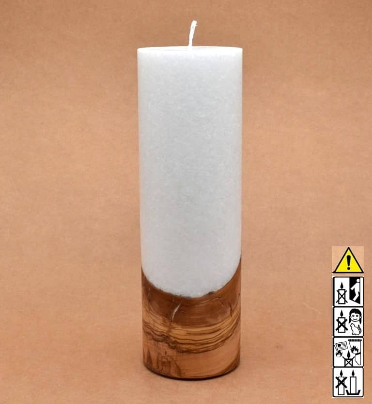 Kerze 80x250mm mit Holzelement, Individuelle, persönliche Hochzeitskerze  Holzkerze, Rund Stearinoptik, Hochzeitskerze mit Teelicht im Kerzen online Shop für Hochzeiten bestellen, günstig kaufen.