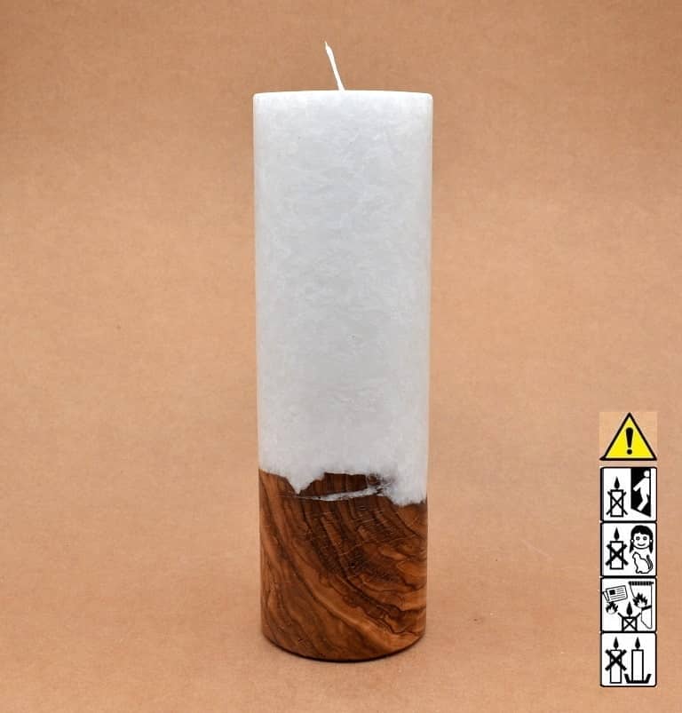 Kerze 80x250mm mit Holzelement, Individuelle, persönliche Hochzeitskerze  Holzkerze, Rund Stearinoptik, Hochzeitskerze mit Teelicht im Kerzen online Shop für Hochzeiten bestellen, günstig kaufen.