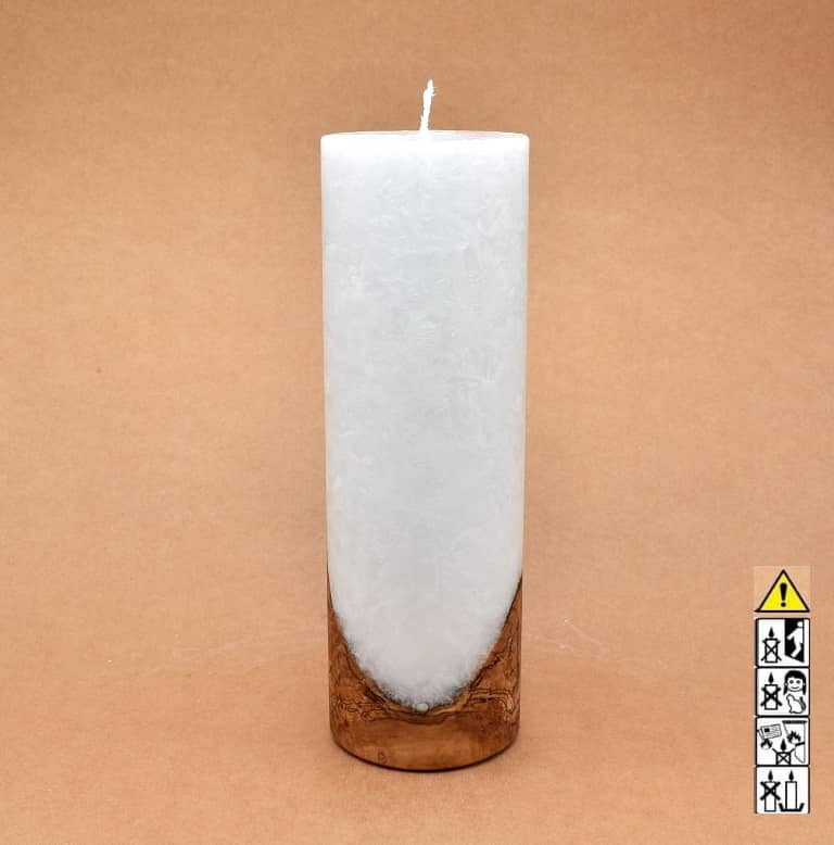 Kerze 80x250mm mit Holzelement, Individuelle, persönliche Hochzeitskerze  Holzkerze, Rund Stearinoptik, Hochzeitskerze mit Teelicht im Kerzen online Shop für Hochzeiten bestellen, günstig kaufen.