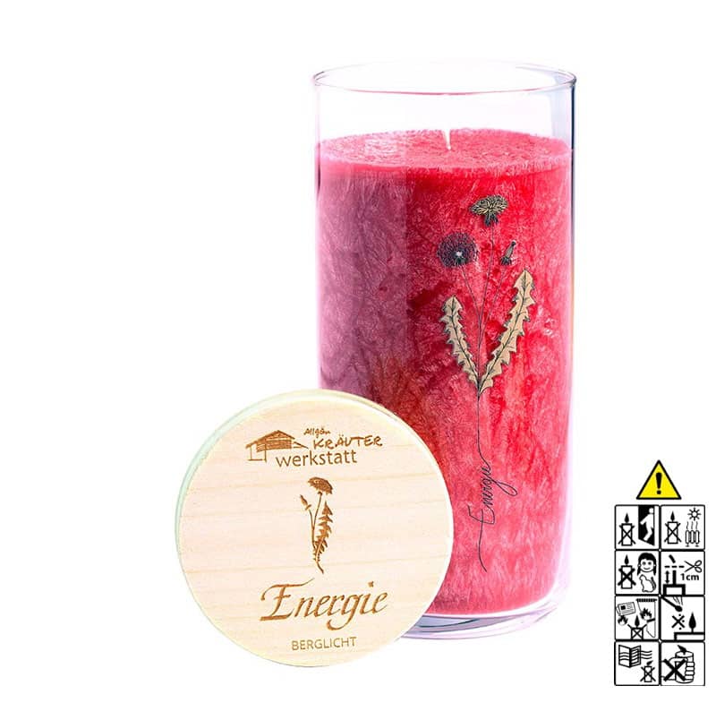 Allgäuer Heilkräuterkerze zum Thema  Energie  Heilkräuterkerze Naturkraft Berglicht. Als Geschenk für Sie oder Ihn. 100% Vegane Kerze. Hergestellt aus Olivenöl. Jetzt in unserem Kerzen Onlineshop kaufen.
