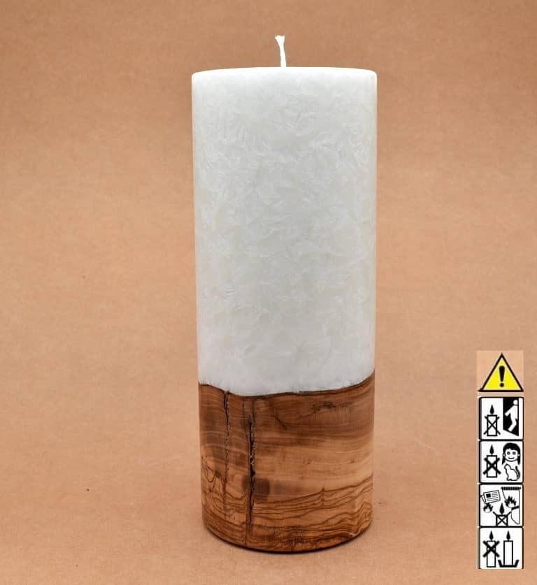 Kerze mit Holz Unikat Rund 100 x 250 mm mit Docht Nr.: 5