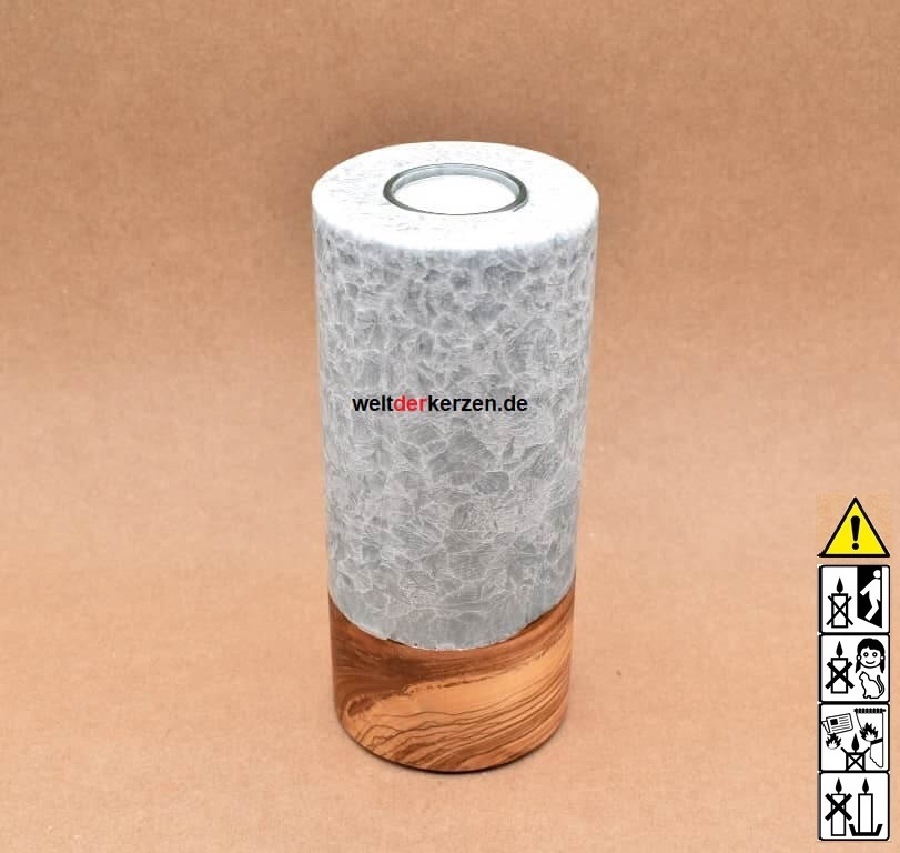 Kerze mit Holzelement, Unikat Holzkerze, Rund Stearinoptik, Kerze mit Teelicht Nummer 133