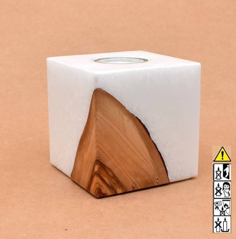 Kerze mit Holz Quader 100x100x100mm Nr.1