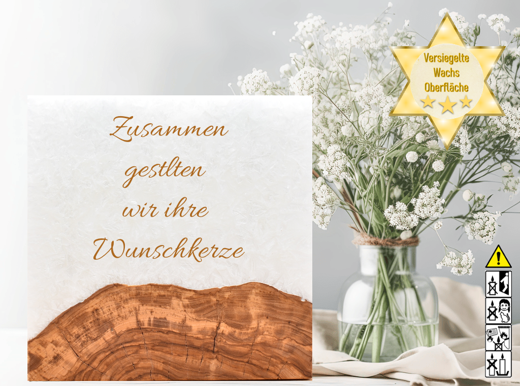 Hochzeitskerze 20 x 20 cm mit 2 Teelichter und Sockel "selbst gestalten"