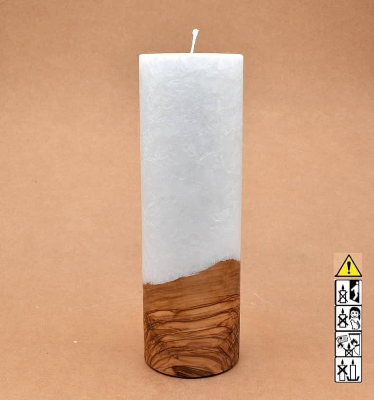 Kerze mit Holz Unikat Rund 80 x 250 mm mit Docht Nr.: 6
