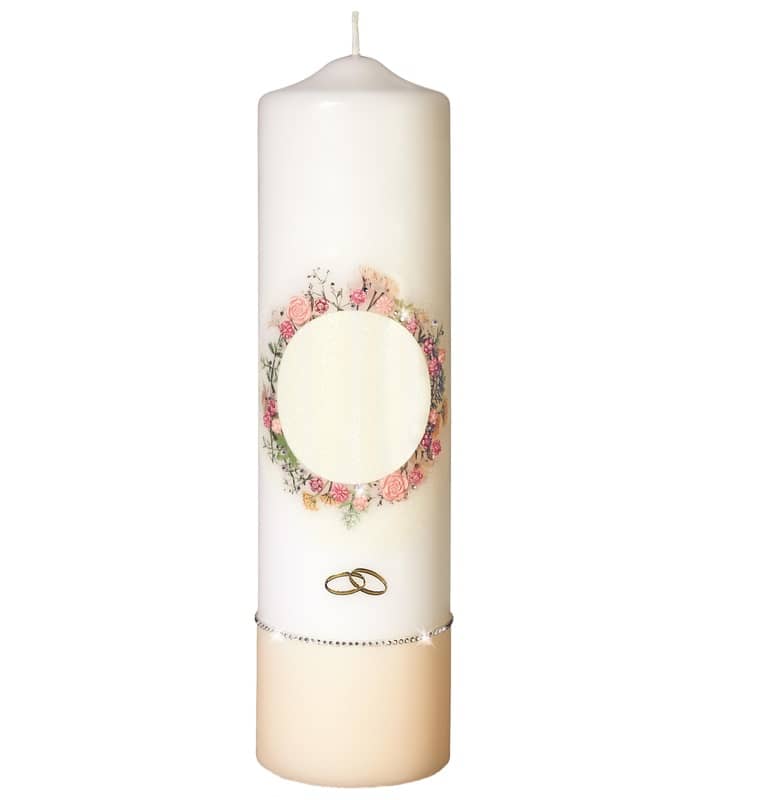 Hochwertige individuelle Hochzeitskerze für die Trauung Blumenkranz Rundkerze hell 300 x 80 mm