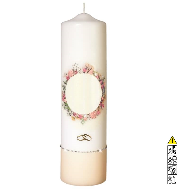 Hochzeitskerze Blumenkranz Rundkerze hell 300 x 80 mm Hochwertige individuelle Hochzeitskerze für die Trauung Blumenkranz Rundkerze hell 300 x 80 mm