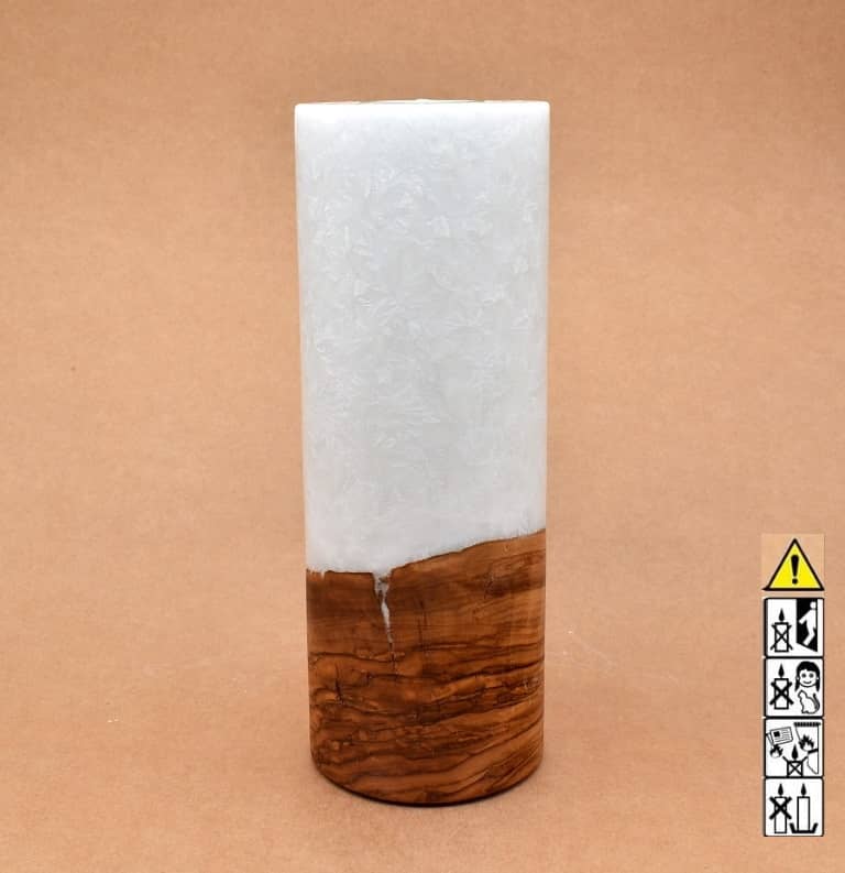 Kerze mit Holzelement, Individuelle, persönliche Hochzeitskerze  Holzkerze, Rund Stearinoptik, Hochzeitskerze mit Teelicht im Kerzen online Shop für Hochzeiten bestellen, günstig kaufen.
