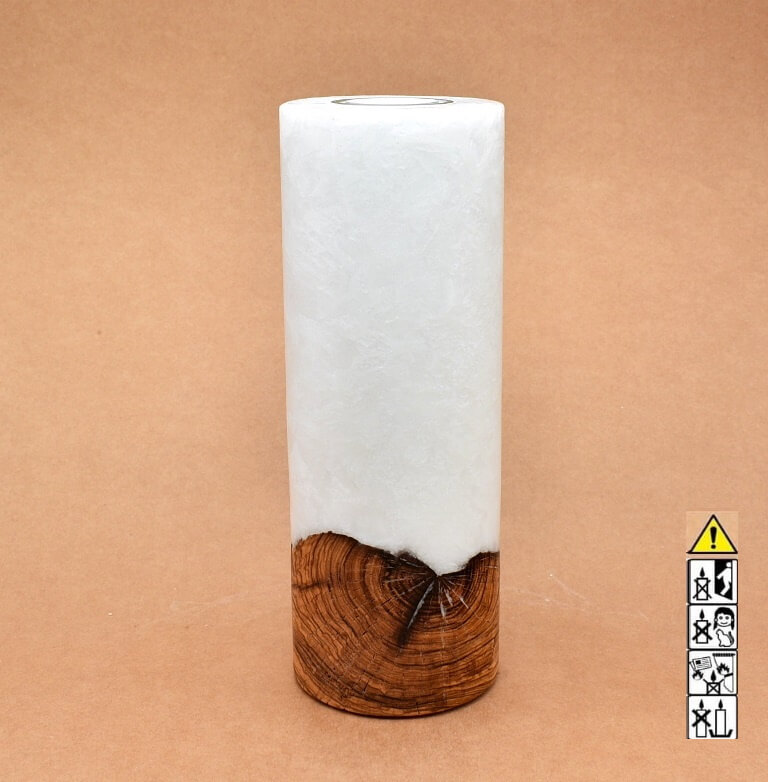 Kerze mit Holzelement, Individuelle, persönliche Hochzeitskerze  Holzkerze, Rund Stearinoptik, Hochzeitskerze mit Teelicht im Kerzen online Shop für Hochzeiten bestellen, günstig kaufen.