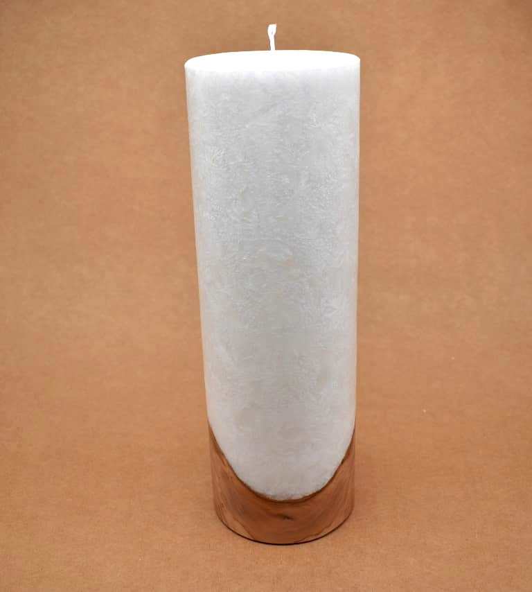 Kerze mit Holz Unikat Rund 100 x 300 mm mit Docht Nr.: 9