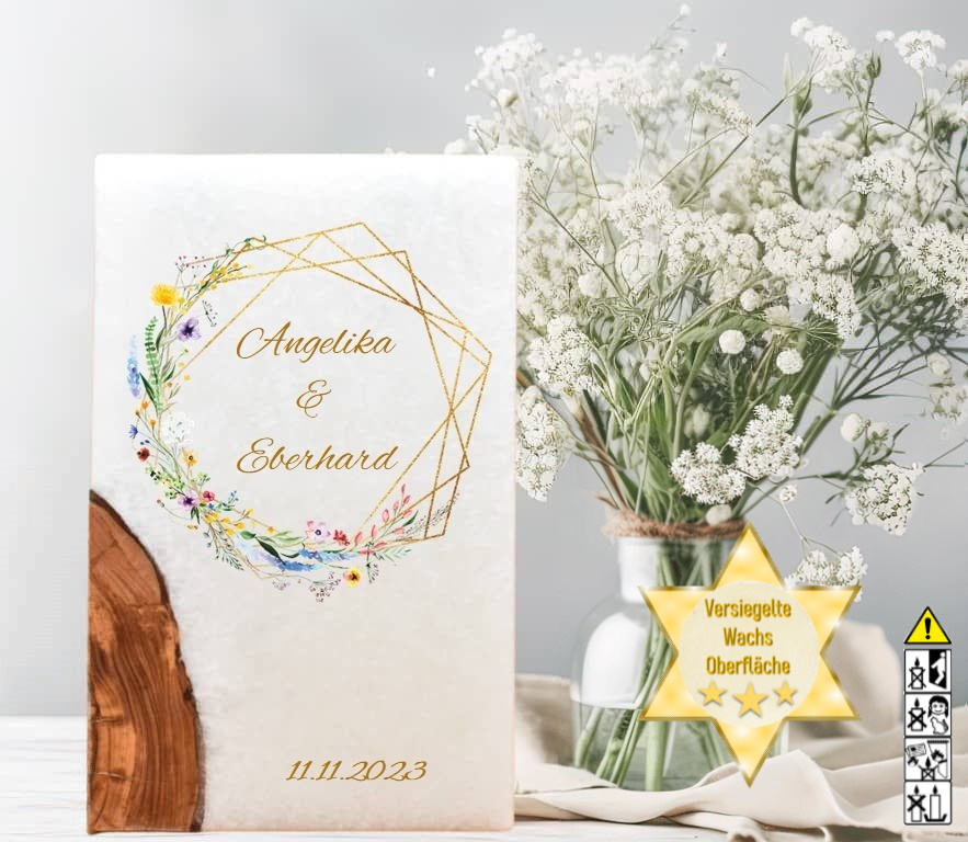"Frühlingsblumen Kranz" Hochzeitskerze mit Holz und 2 Teelichter 14 x 21 cm "Frühlingsblumen Kranz" Hochzeitskerze mit Holz und 2 Teelichter 14 x 21 cm