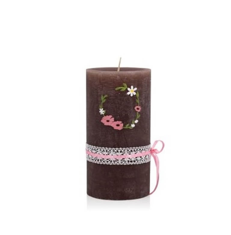 Individuelle Hochzeitskerze kaufen für die Trauung Rustica "Blumenkranz" 190 x 98 mm in schlamm (ohne Beschriftung)