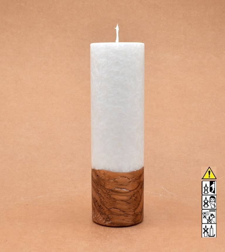Liebliche Kerze mit Holz Unikat Rund 60 x 200 mm mit Docht Nr.: 4