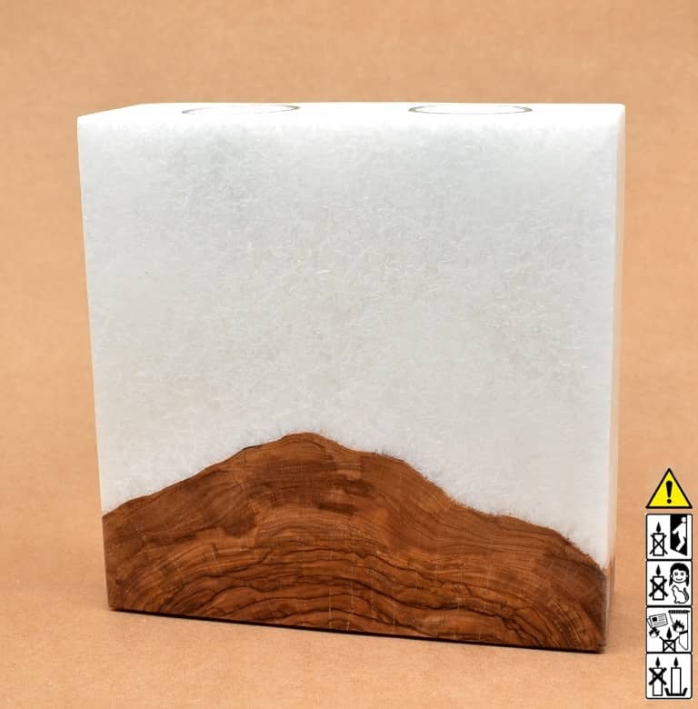 Kerze mit Sockel Holz Unikat Quader 60 x 200 x 200 mm 2 x Teelicht Nr.: 2