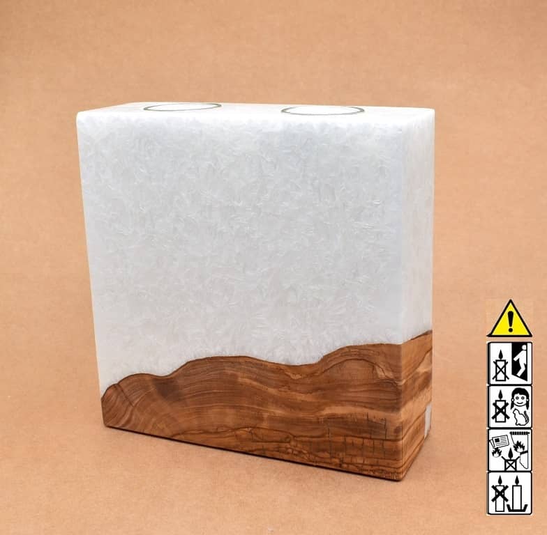 Kerze mit Sockel Holz Unikat Quader 60 x 200 x 200 mm 2 x Teelicht Nr.: 2