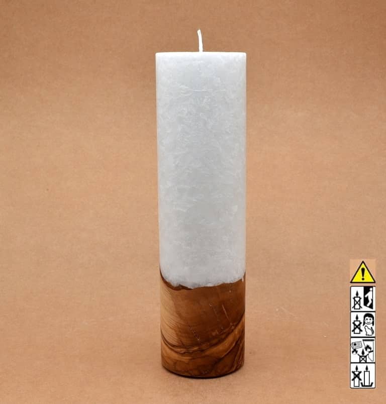 Kerze mit Holz Unikat Rund 70 x 250 mm mit Docht Nr.: 6