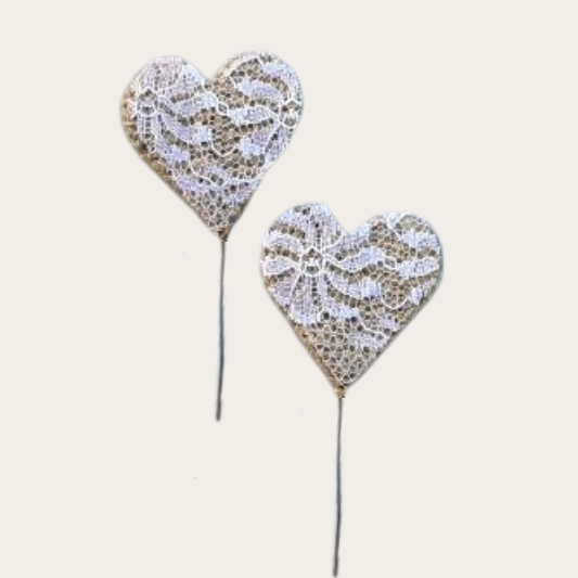 Jute Spitzherz am Stiel 40 x 42 mm naturweiss