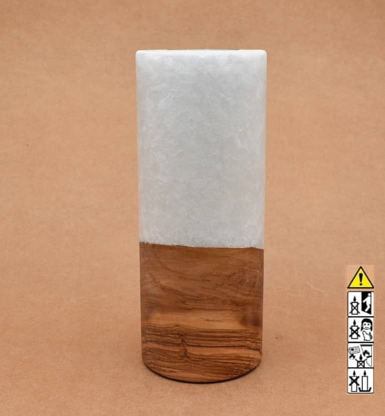 Kerze mit Holz Unikat Rund 80 x 200 mm mit Teelicht Nr.: 21