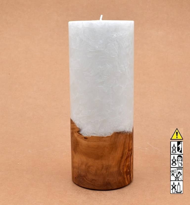 Kerze mit Holz Unikat Rund 80 x 200 mm mit Teelicht Nr.: 21