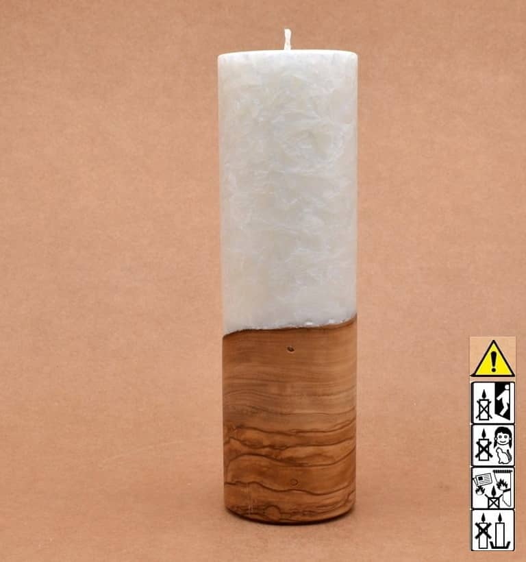 Liebliche Kerze mit Holz Unikat Rund 60 x 200 mm mit Docht Nr.: 7