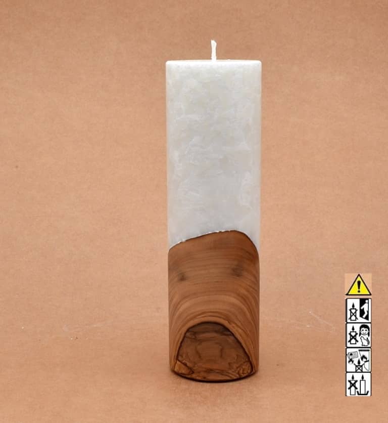 Liebliche Kerze mit Holz Unikat Rund 60 x 200 mm mit Docht Nr.: 7
