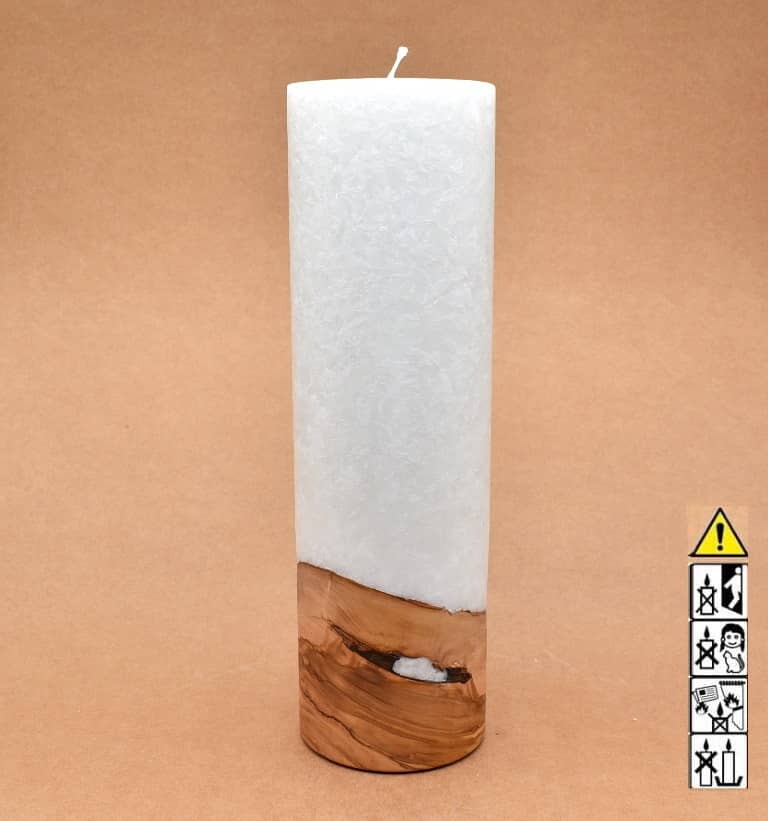 Kerze mit Holzelement, Individuelle, persönliche Hochzeitskerze  Holzkerze, Rund Stearinoptik, Hochzeitskerze mit Teelicht im Kerzen online Shop für Hochzeiten bestellen, günstig kaufen.