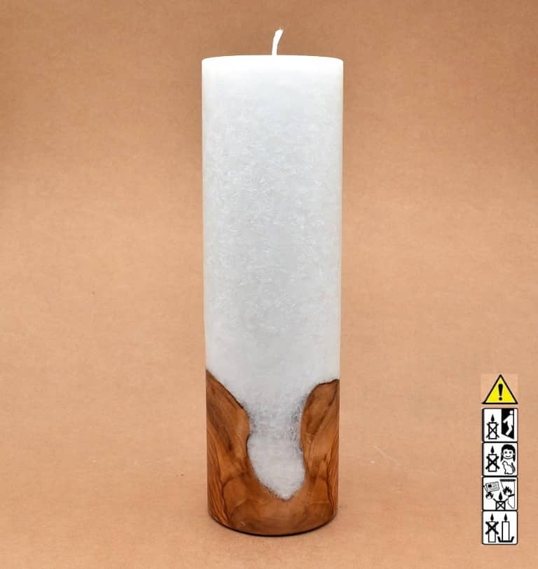 Kerze mit Holzelement, Individuelle, persönliche Hochzeitskerze  Holzkerze, Rund Stearinoptik, Hochzeitskerze mit Teelicht im Kerzen online Shop für Hochzeiten bestellen, günstig kaufen.