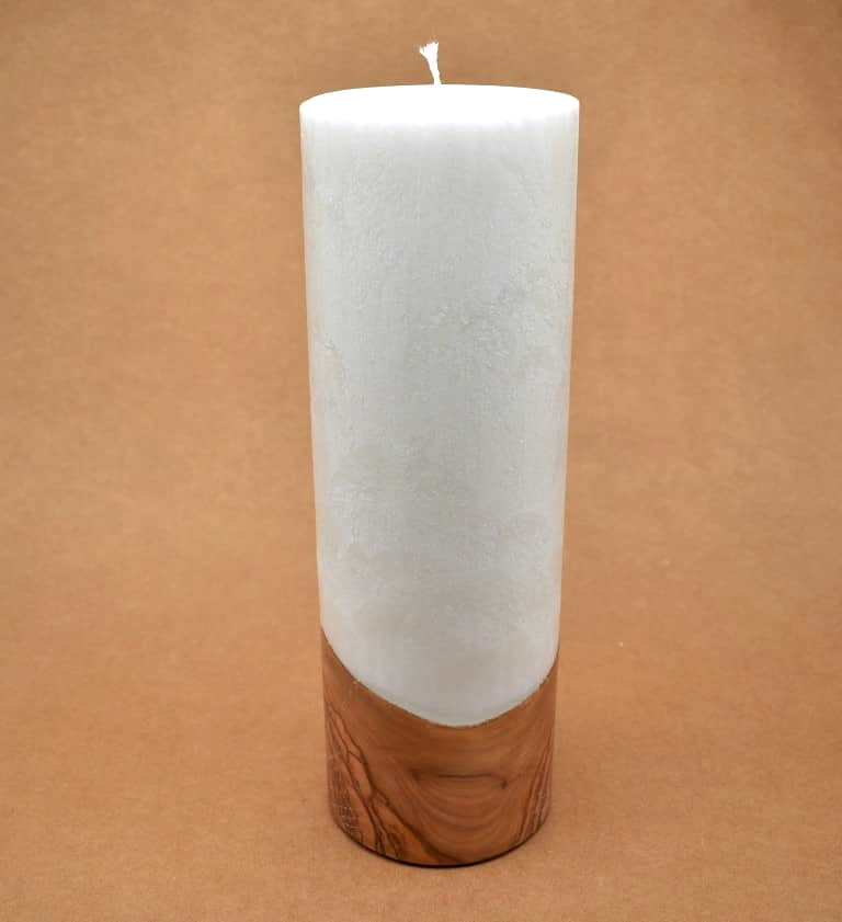 Kerze mit Holz Unikat Rund 100 x 300 mm mit Docht Nr.: 3