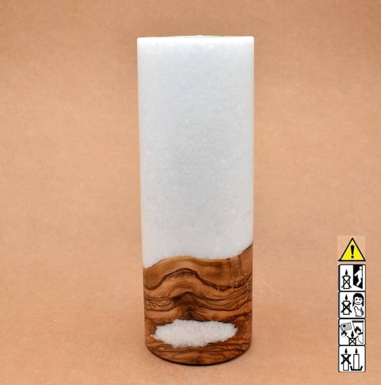 Kerze mit Holz Unikat Rund 90 x 250 mm mit Teelicht Nr.: 9