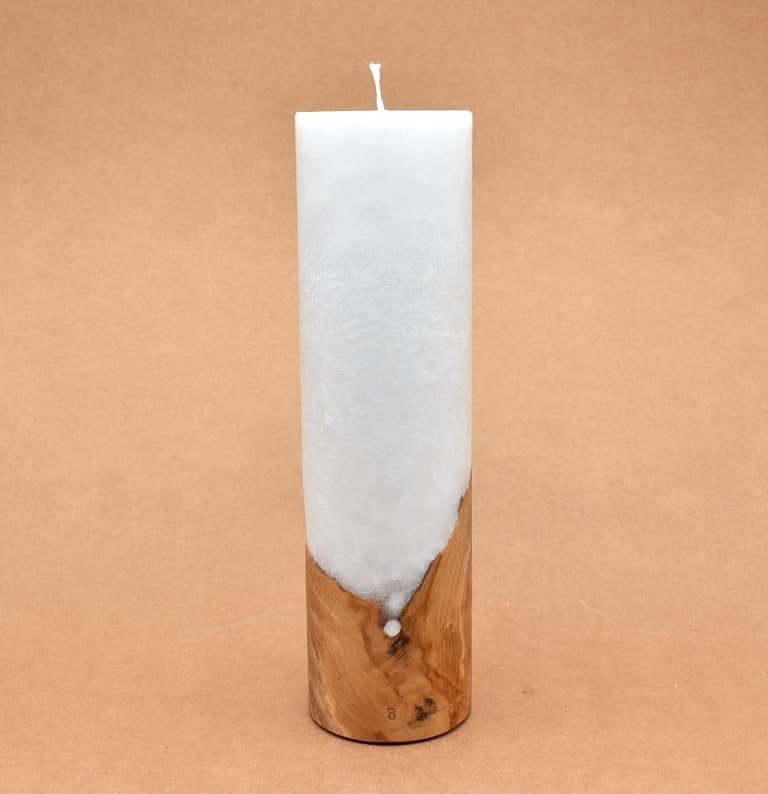 Kerze mit Holz Unikat Rund 70 x 250 mm mit Docht Nr.: 4