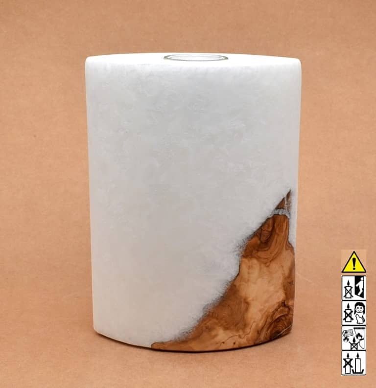 Kerze mit Holzelement, Individuelle, persönliche Hochzeitskerze  Holzkerze, Rund Stearinoptik, Hochzeitskerze mit Teelicht im Kerzen online Shop für Hochzeiten bestellen, günstig kaufen.