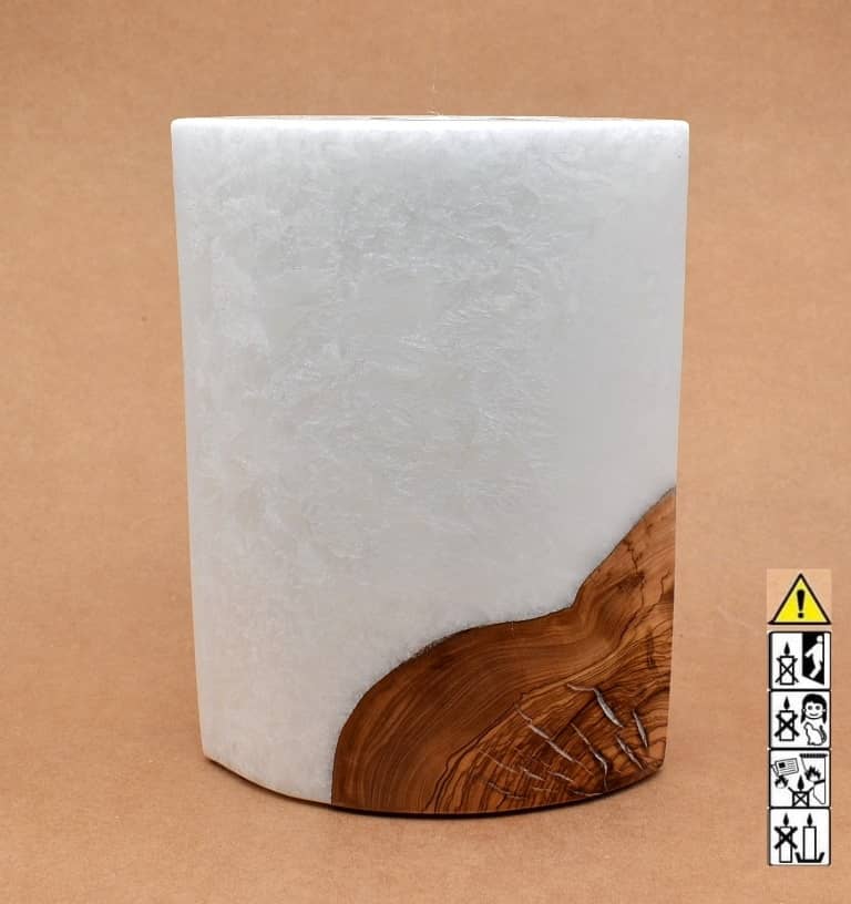 Kerze mit Holzelement, Individuelle, persönliche Hochzeitskerze  Holzkerze, Rund Stearinoptik, Hochzeitskerze mit Teelicht im Kerzen online Shop für Hochzeiten bestellen, günstig kaufen.