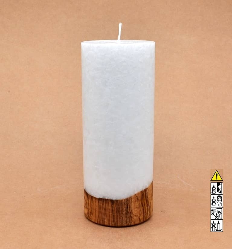 Kerze mit Holz Unikat Rund 80 x 200 mm mit Docht Nr.: 1