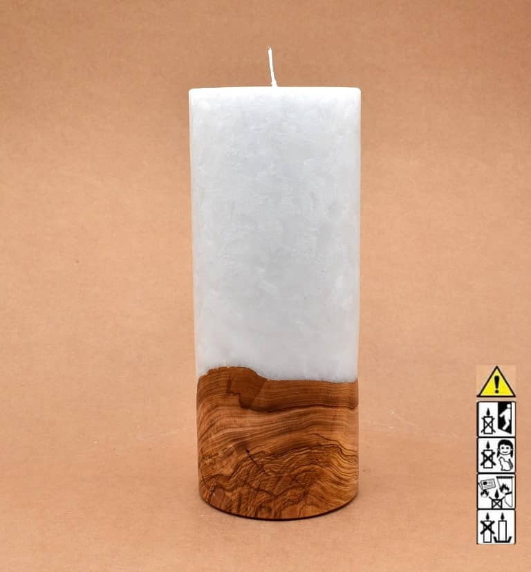 Kerze mit Holz Unikat Rund 100 x 250 mm mit Docht Nr.: 6