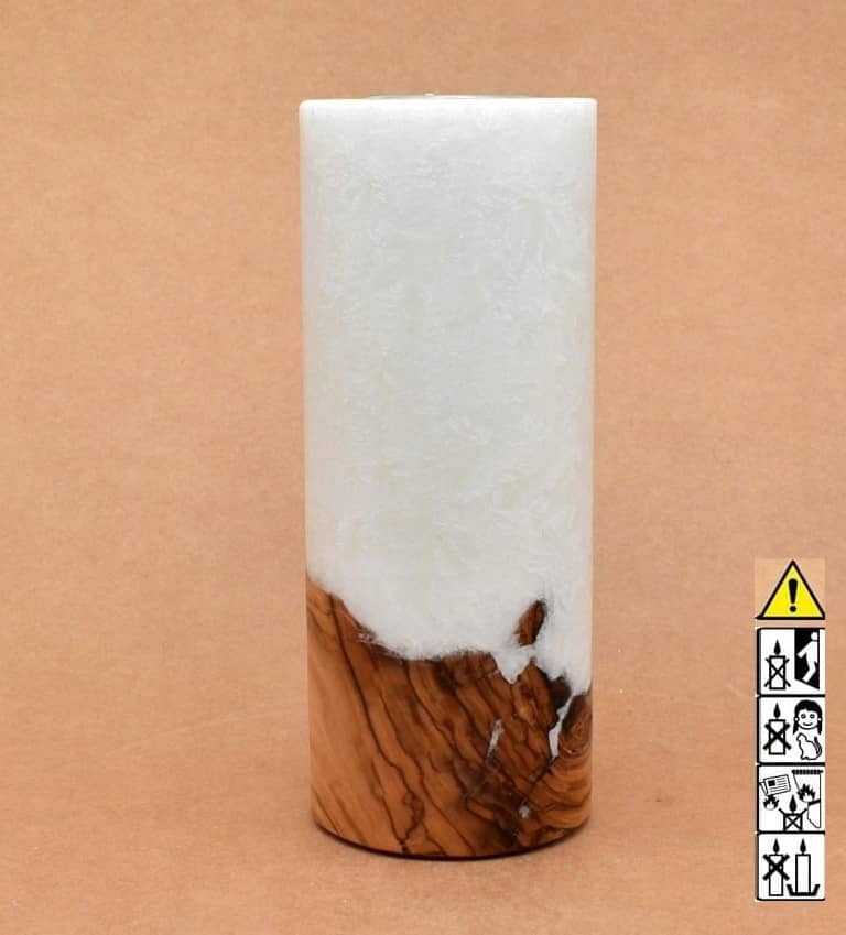 Kerze mit Holz Unikat Rund 80 x 200 mm mit Teelicht Nr.: 18